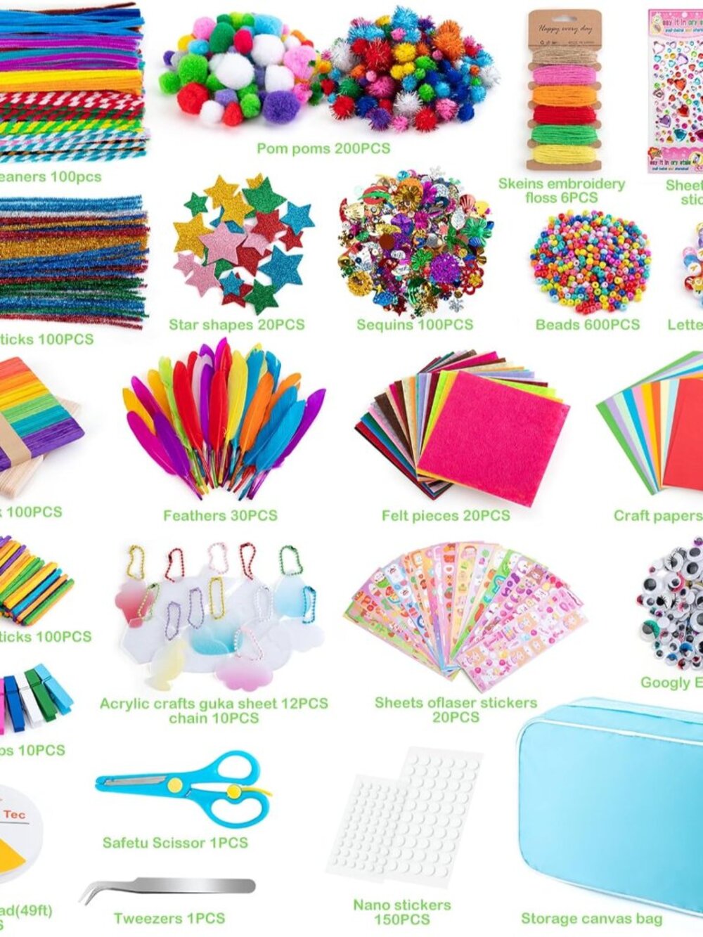 Arts and Crafts Supplies for Kids, 2000+Pcs DIY Craft Kits, Ages 6-10, Education - Picture 6 of 6